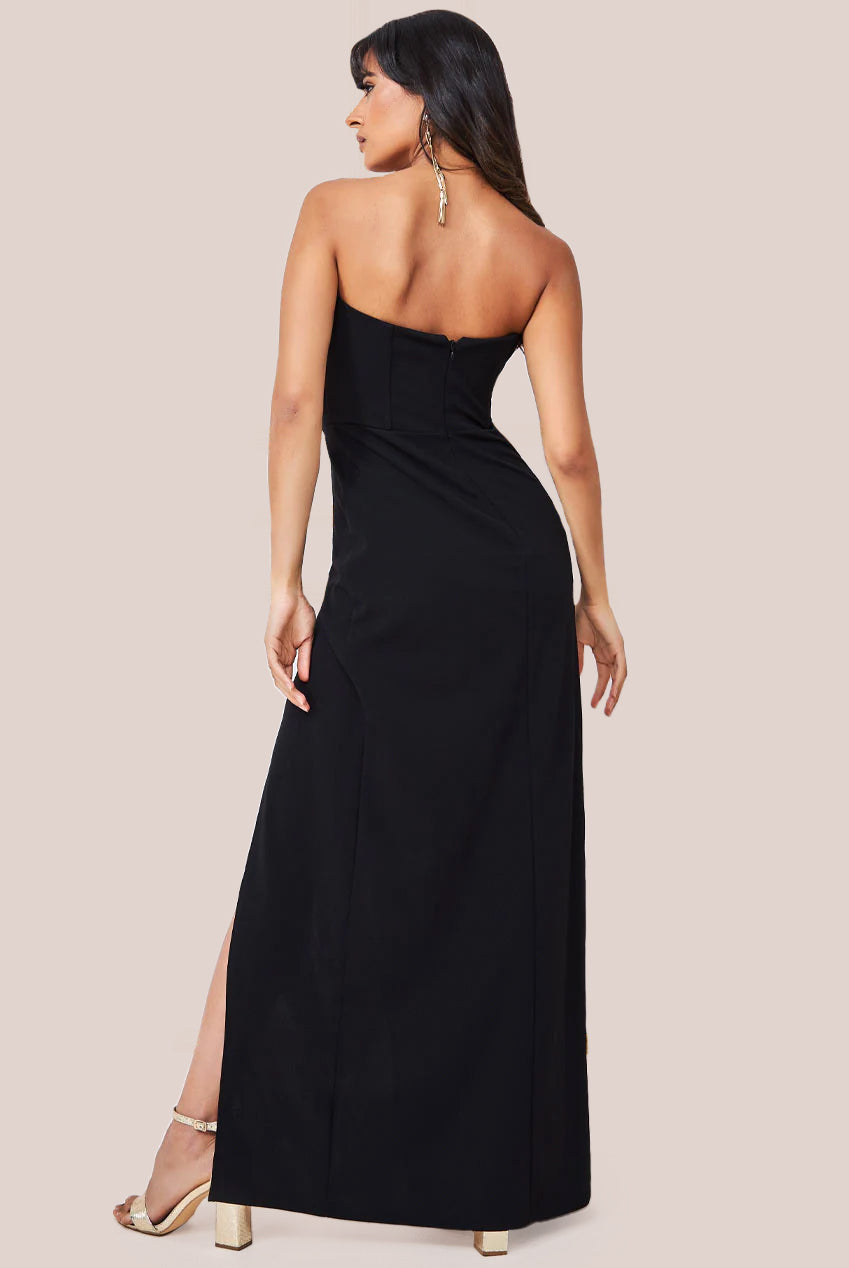 Satin & Scuba Maxi With Thigh Split - Black DR3660