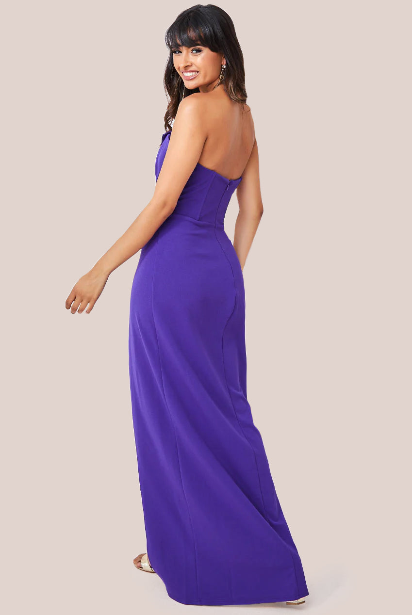 Satin & Scuba Maxi With Thigh Split - Purple DR3660