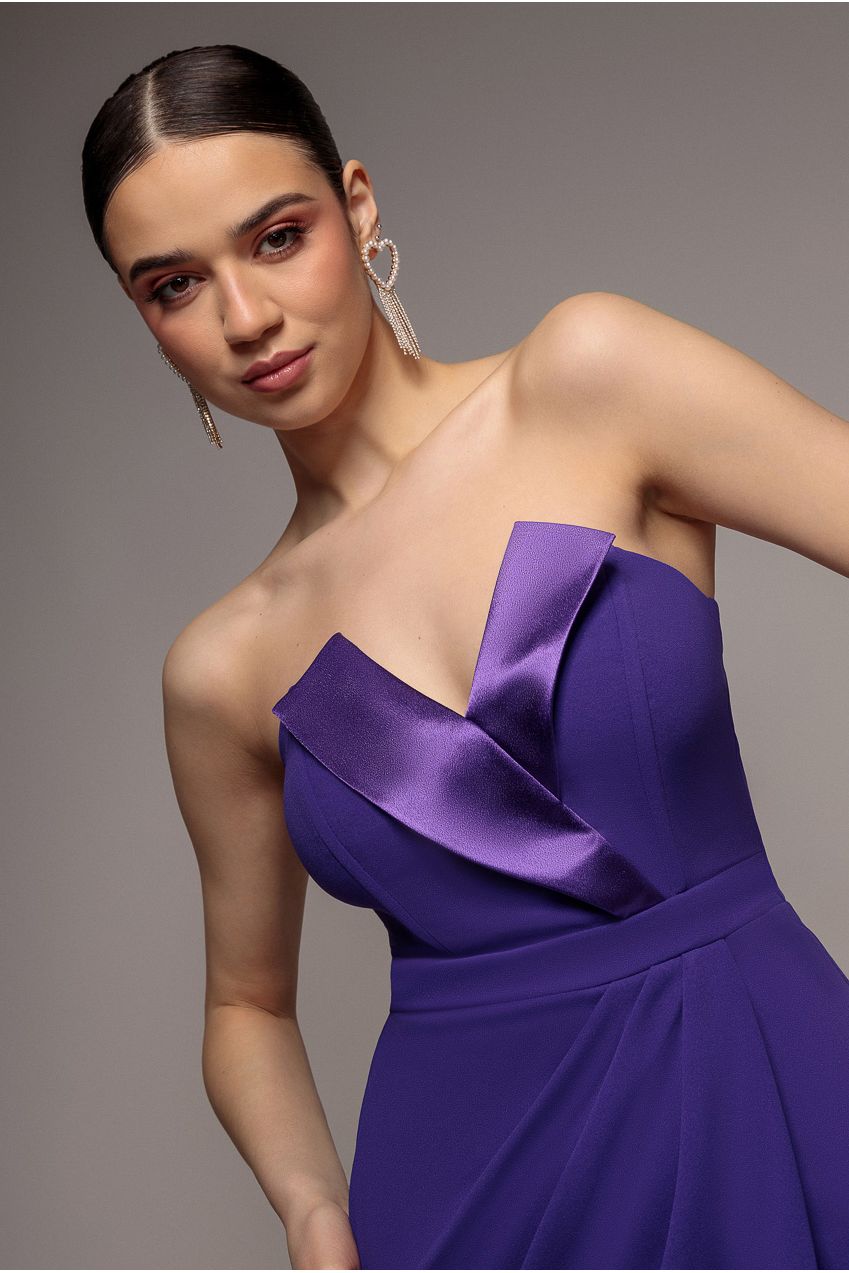 Satin Collar Scuba Midi Dress - Purple DR3661
