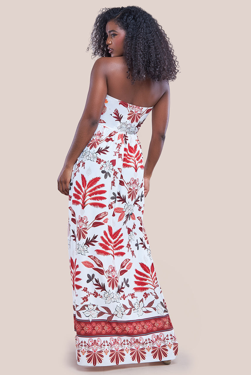 Printed Tie Back Maxi - Cream DR3663