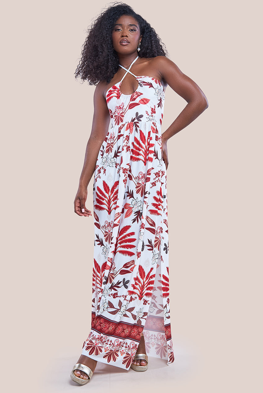 Printed Tie Back Maxi - Cream DR3663