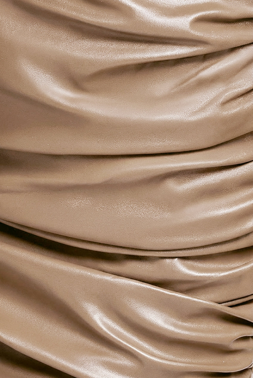 Cut Out Faux Leather Mini Dress - Beige DR3664