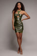 Cut Out Faux Leather Mini Dress - Khaki by Goddiva