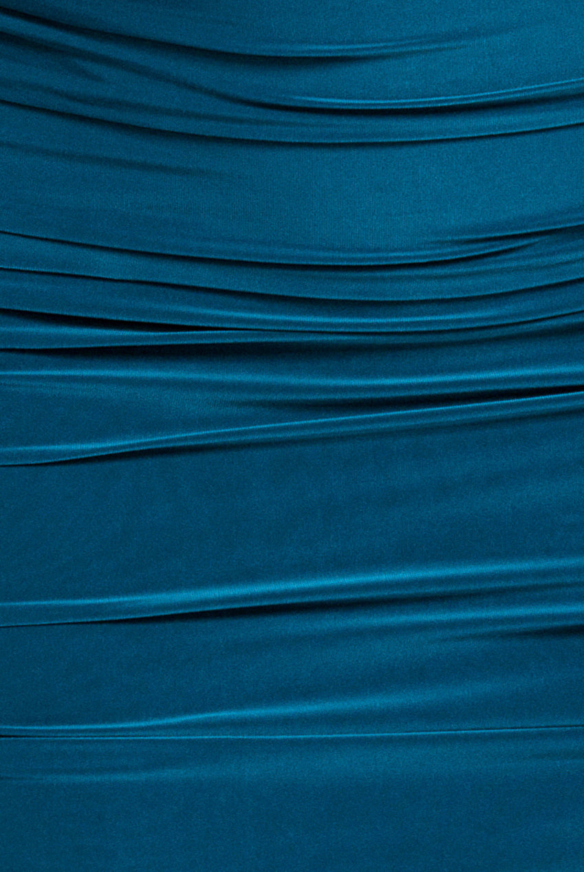 Cut Out Ruched Midi With Drawstring - Teal Blue DR3665