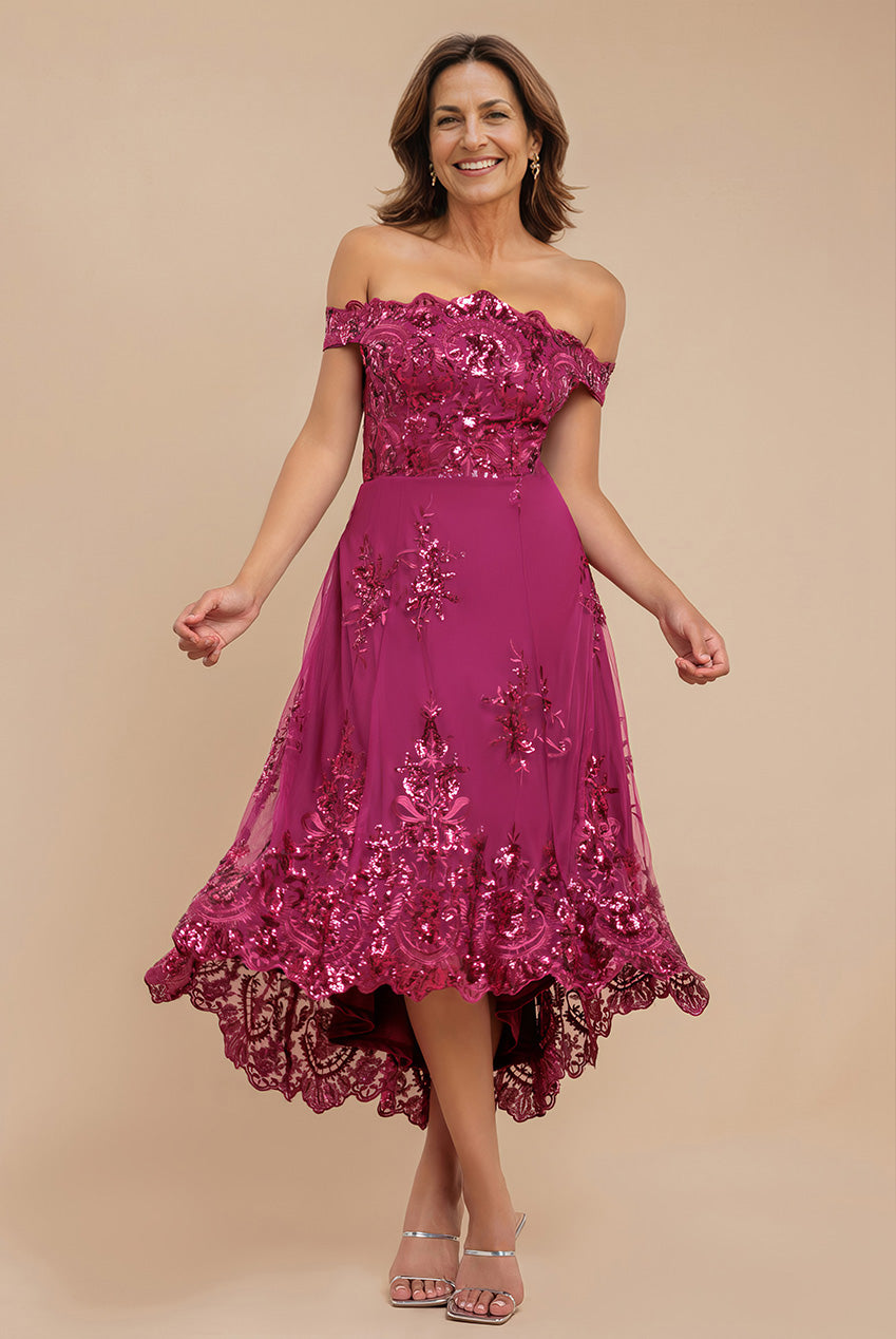Bardot Sequin & Lace High Low Midi - Magenta DR3675M