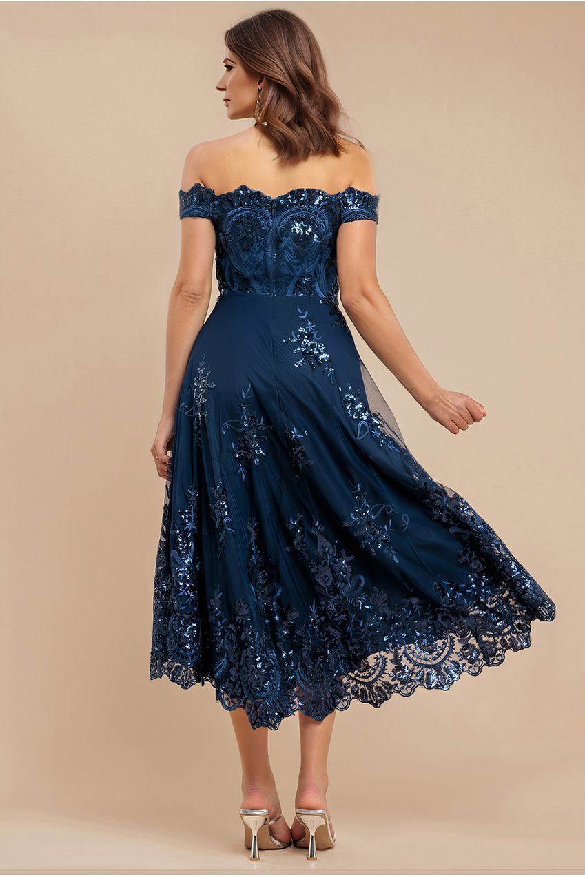 Bardot Sequin & Lace High Low Midi - Navy Blue DR3675M