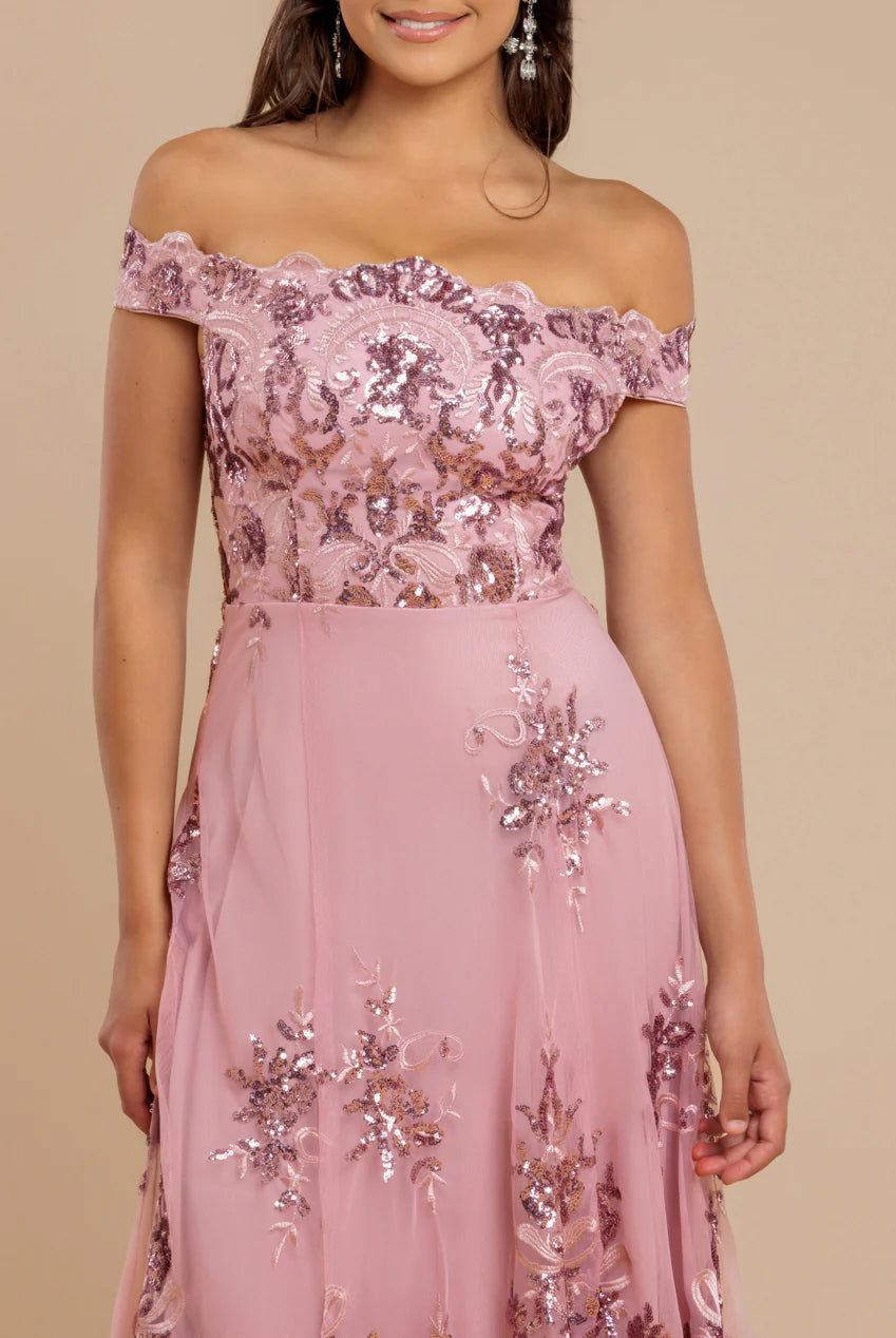 Bardot Sequin & Lace High Low Midi - Blush DR3675