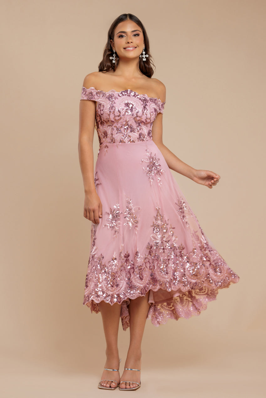 Bardot Sequin & Lace High Low Midi - Blush DR3675