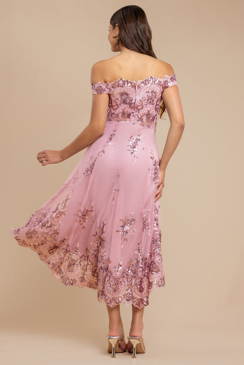 Bardot Sequin & Lace High Low Midi - Blush DR3675