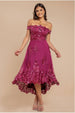 Bardot Sequin & Lace High Low Midi - Magenta by Goddiva