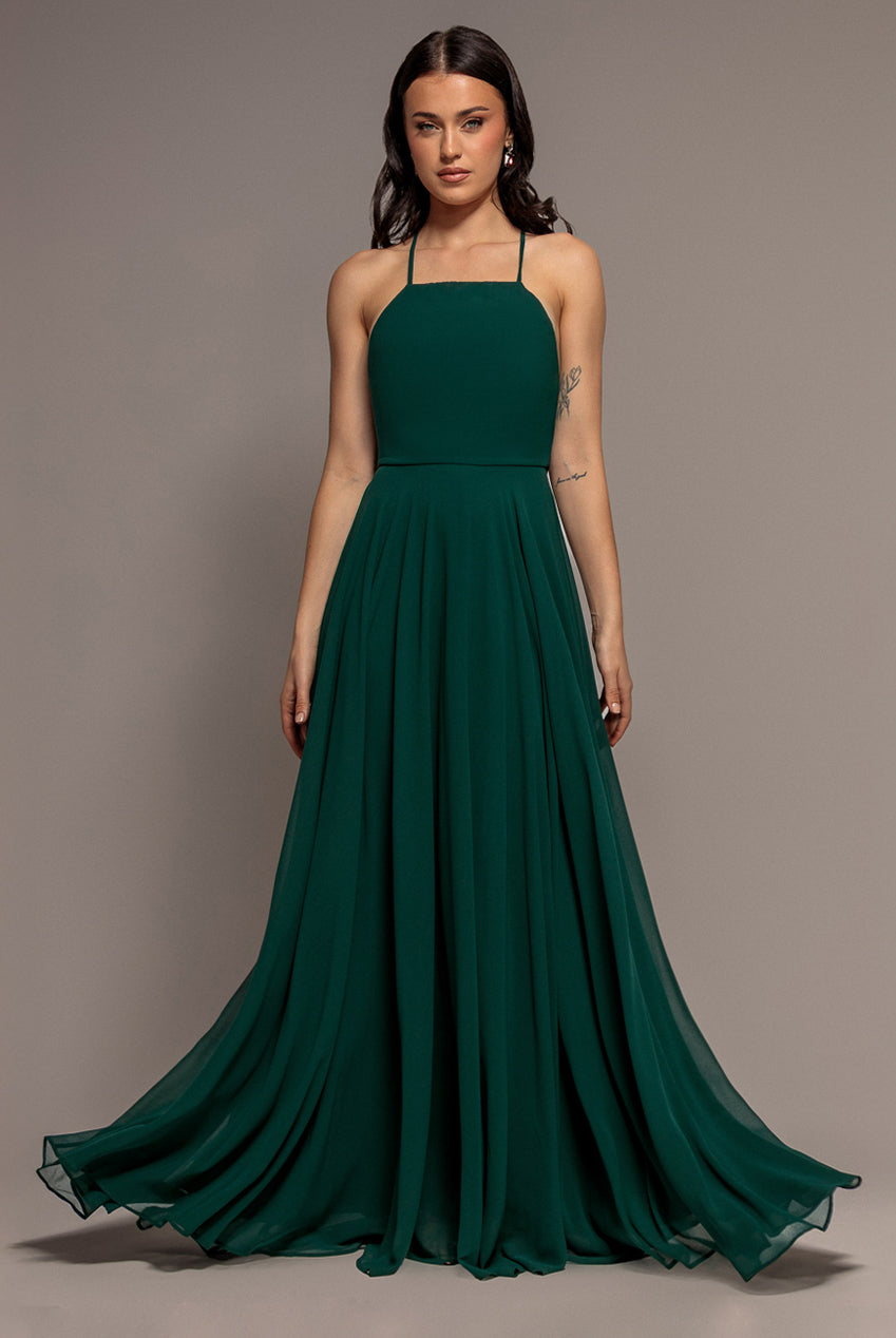 Chiffon A Line Sleeveless Maxi Dress - Dark Green DR3677