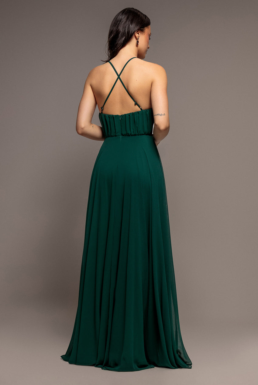 Chiffon A Line Sleeveless Maxi Dress - Dark Green DR3677