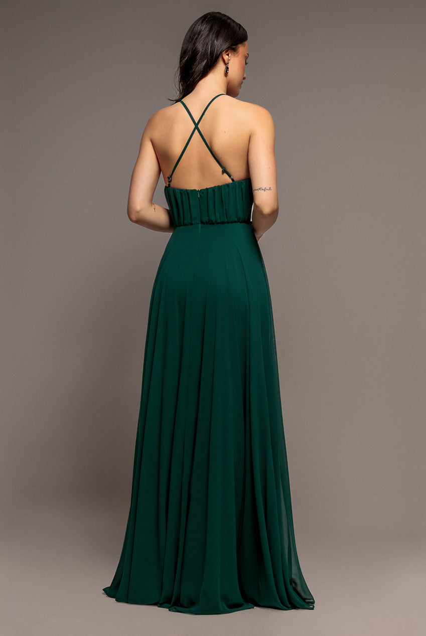Chiffon A Line Sleeveless Maxi Dress - Dark Green DR3677