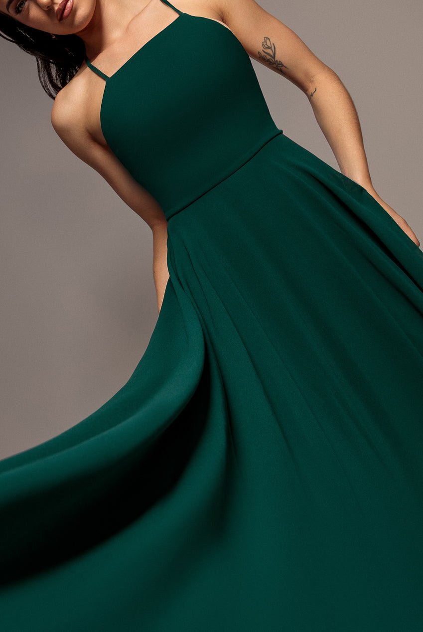 Chiffon A Line Sleeveless Maxi Dress - Dark Green DR3677