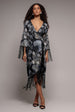 Foil Print Wrap Midi With Tassels - Black by Goddiva