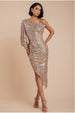 One Shoulder Asymmetric Midi Dress - Champagne by Goddiva