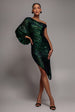 One Shoulder Asymmetric Midi Dress - Emerald Green by Goddiva