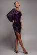 One Shoulder Asymmetric Midi Dress - Purple by Goddiva