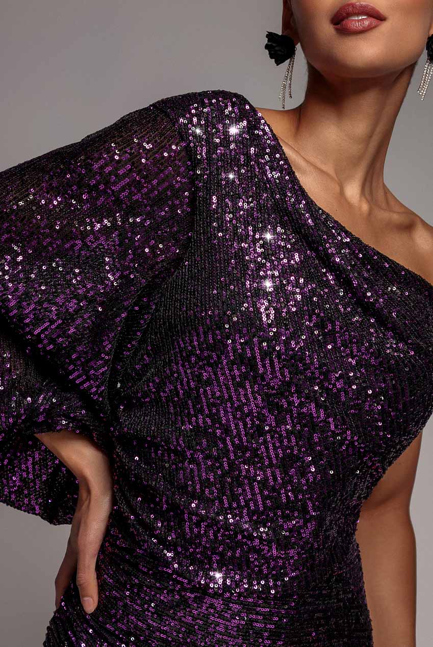 One Shoulder Asymmetric Midi Dress - Purple | Goddiva One Shoulder Asymmetric Midi Dress - Purple | Goddiva
