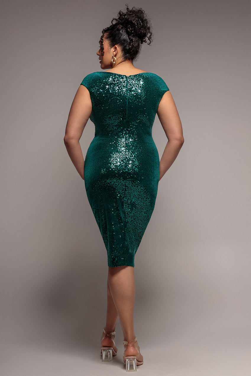 Sequin & Velvet Bardot Midi - Emerald Green DR3720P