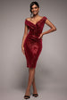 Sequin & Velvet Bardot Midi Dress - Wine by Goddiva