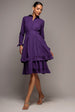 Tiered Shirt Belted Long Sleeve Midi Dress - Purple by Goddiva