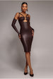 Faux Leather Cut Out Sheath Midi Dress - Brown by Goddiva