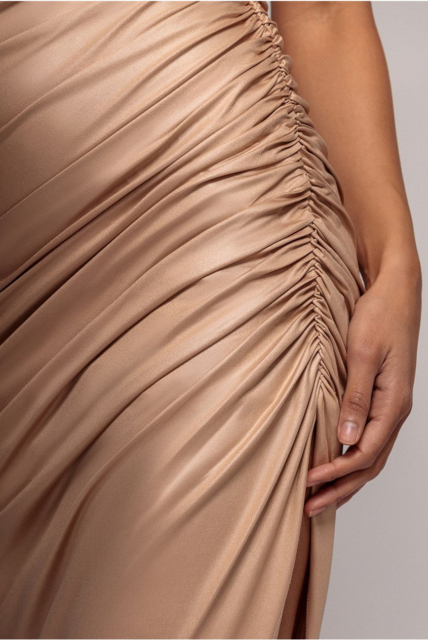 Bandeau Faux Leather Midi Dress - Beige DR3727