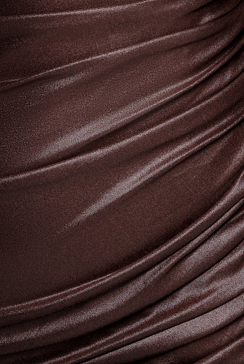 Bandeau Faux Leather Midi Dress - Brown DR3727