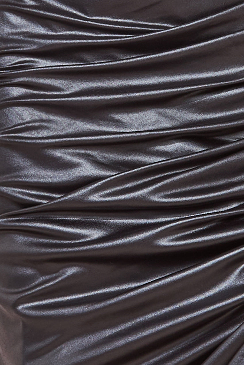 Bandeau Faux Leather Midi Dress - Black DR3727