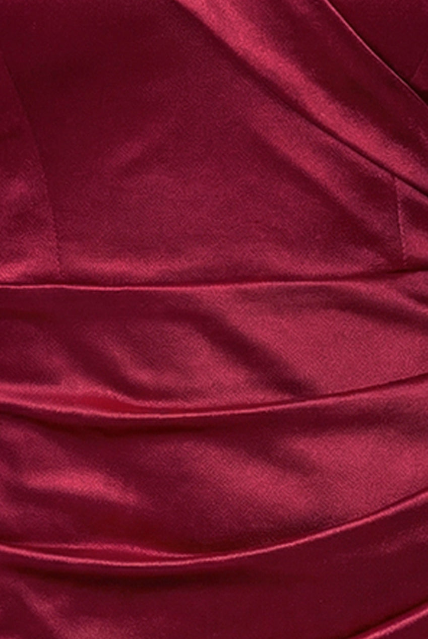 Satin Off Shoulder Pleated Maxi Dress - Berry DR3731