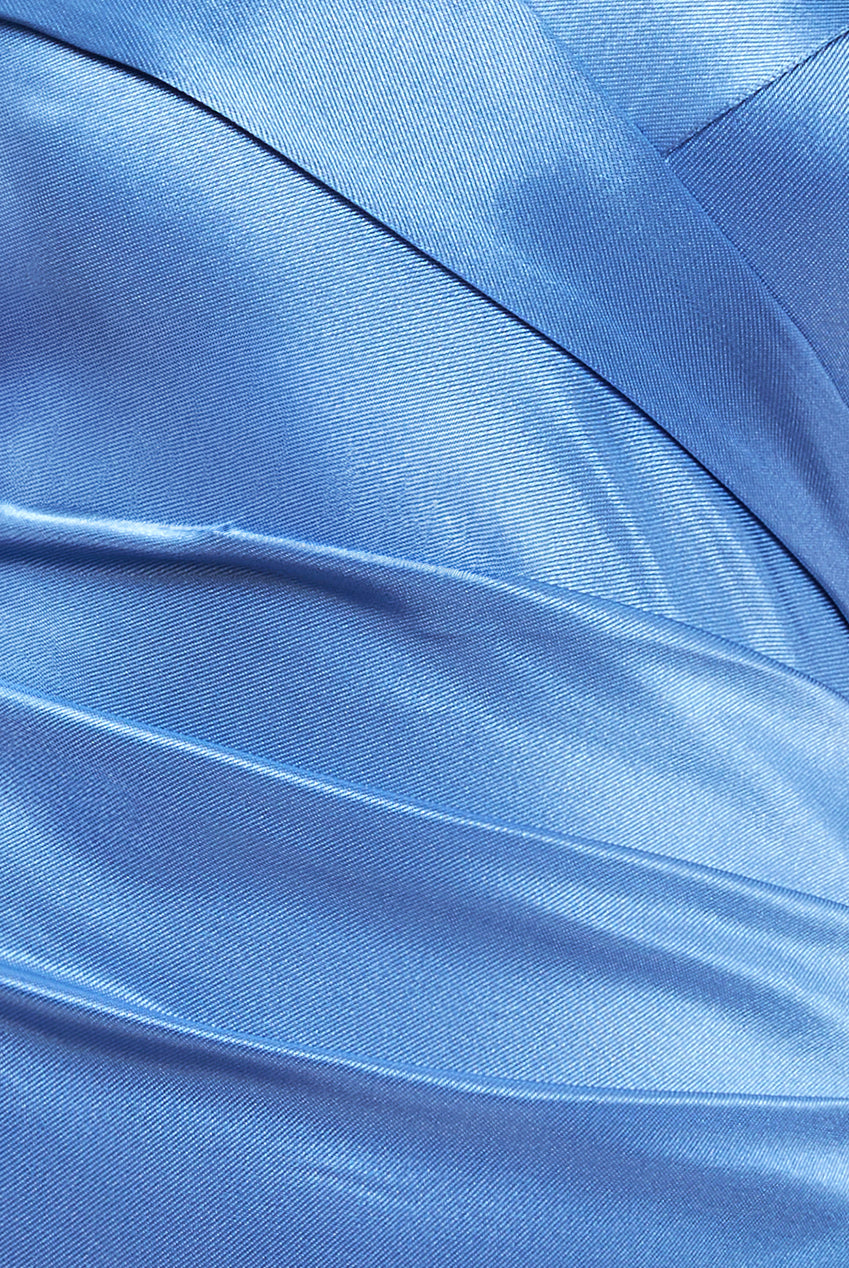 Satin Off Shoulder Pleated Maxi Dress - Dusty Blue DR3731