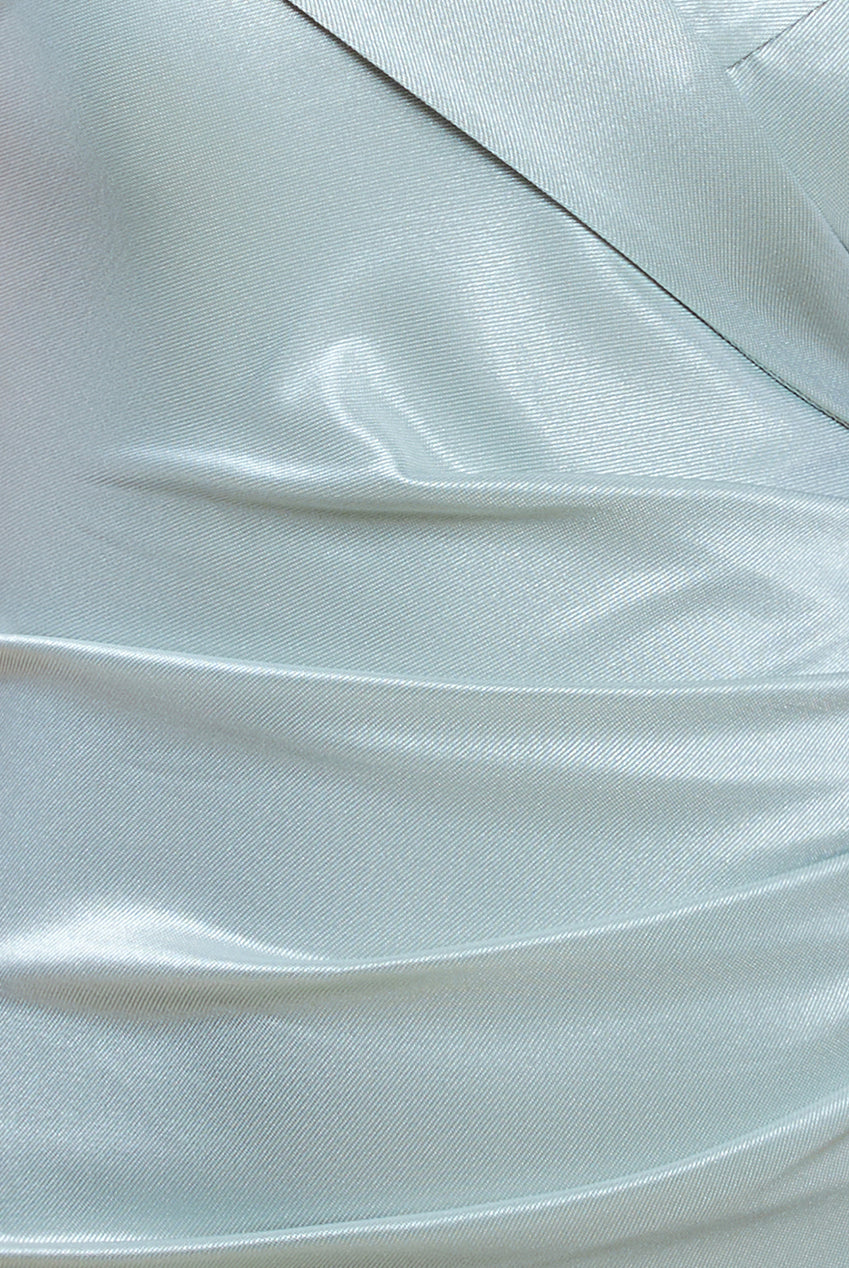 Satin Off Shoulder Pleated Maxi Dress - Sage Green DR3731