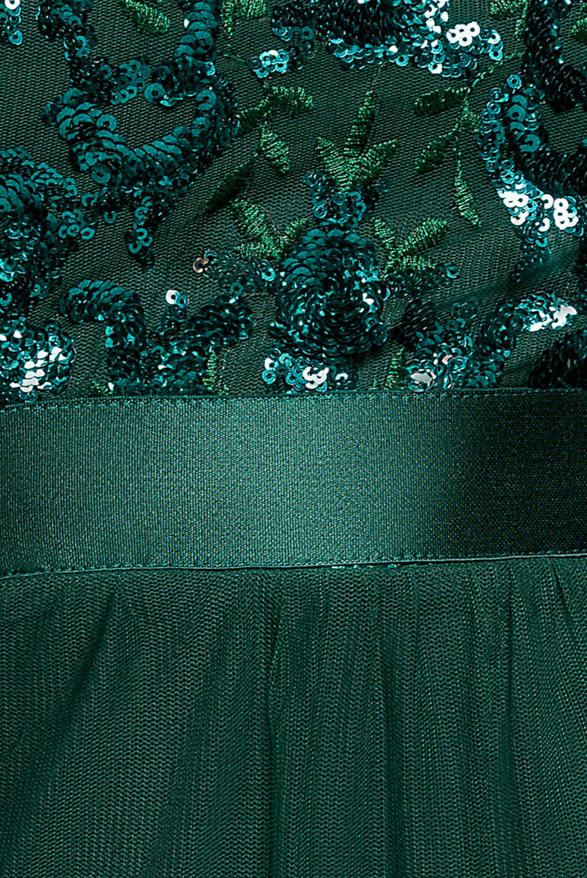 Scallop Bardot Ruffle Mesh Maxi - Emerald Green DR3742