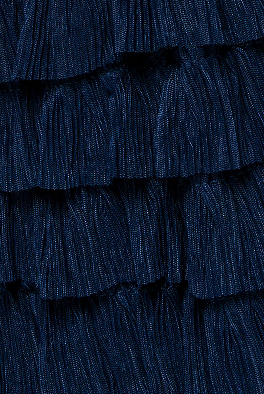 Scallop Bardot Ruffle Mesh Maxi - Navy DR3742