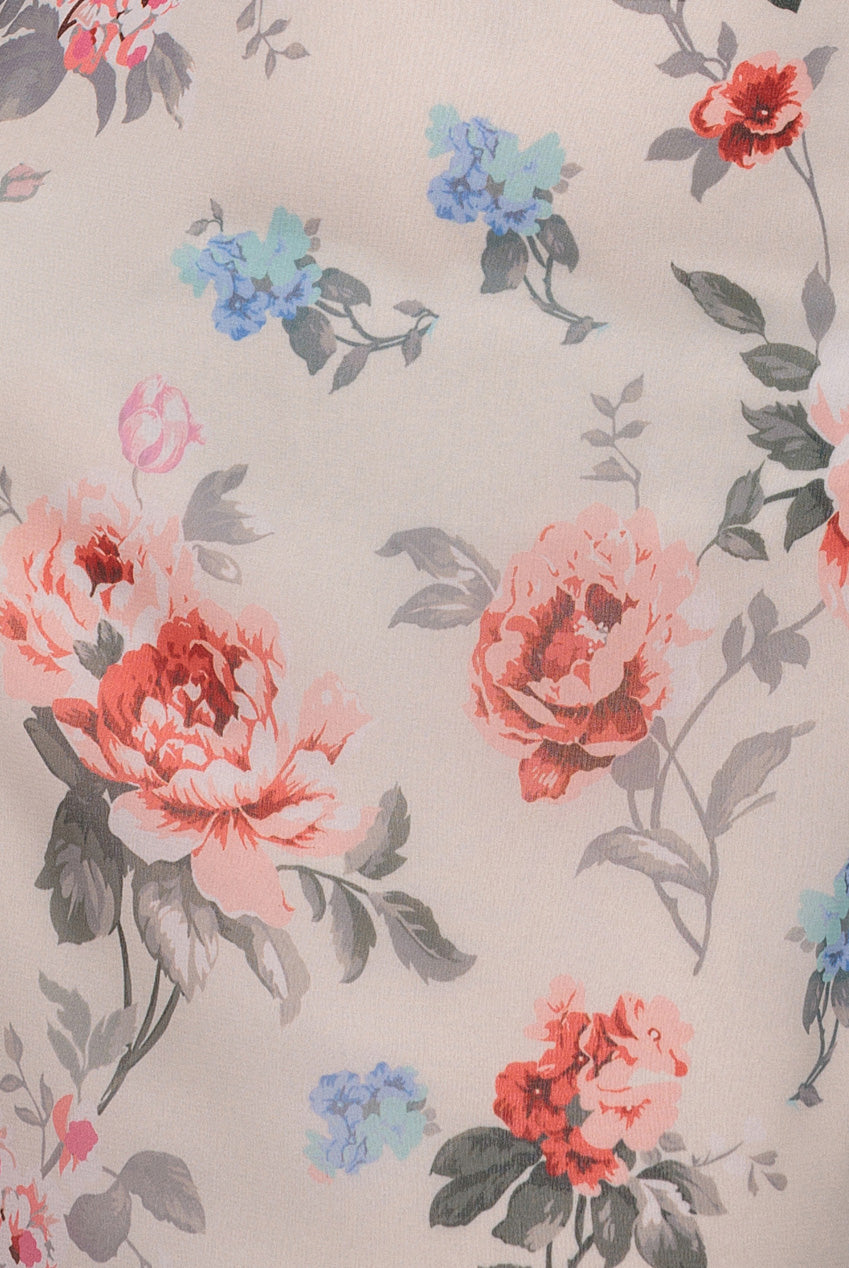 Floral Printed Chiffon Ruffle Maxi - Cream DR3750