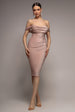 Lurex Cowl Neck Off The Shoulder Midi Dress - Blush Pink by Goddiva