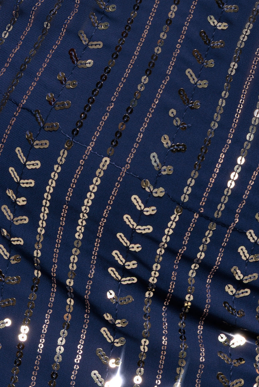 Patterned Sequin Cut Out Midi Dress - Navy DR3756