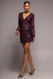 Wrap Over Sequin Mini Dress - Wine by Goddiva