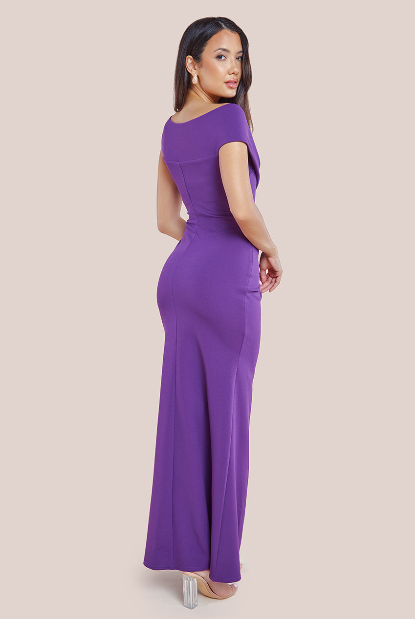 Scuba Crepe  Off The Shoulder Maxi - Purple DR3774