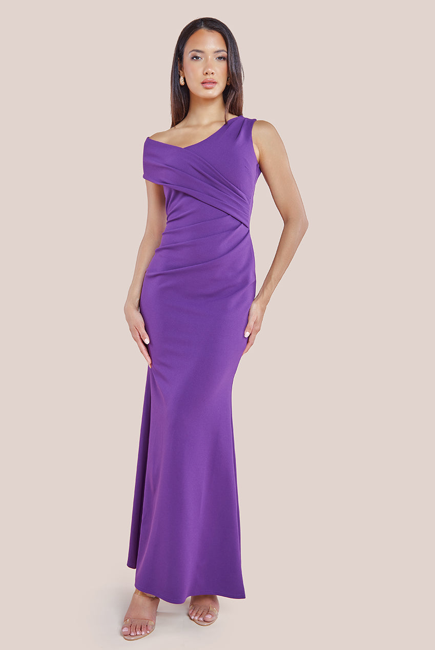 Scuba Crepe  Off The Shoulder Maxi - Purple DR3774