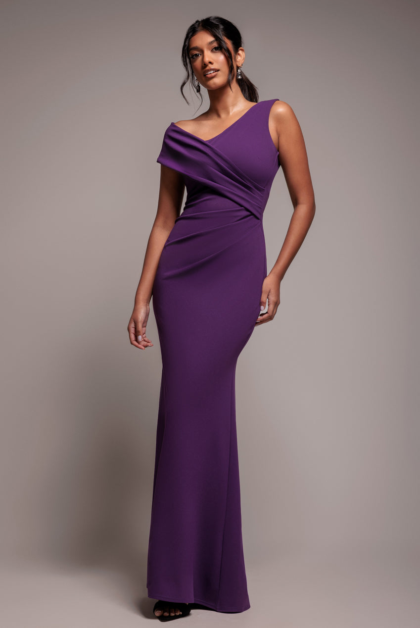 Scuba Crepe  Off The Shoulder Maxi - Purple DR3774