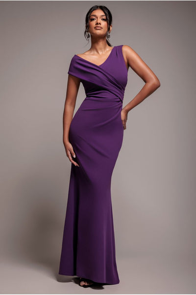 Purple - Scuba Crepe  Off The Shoulder Maxi - Purple by Goddiva