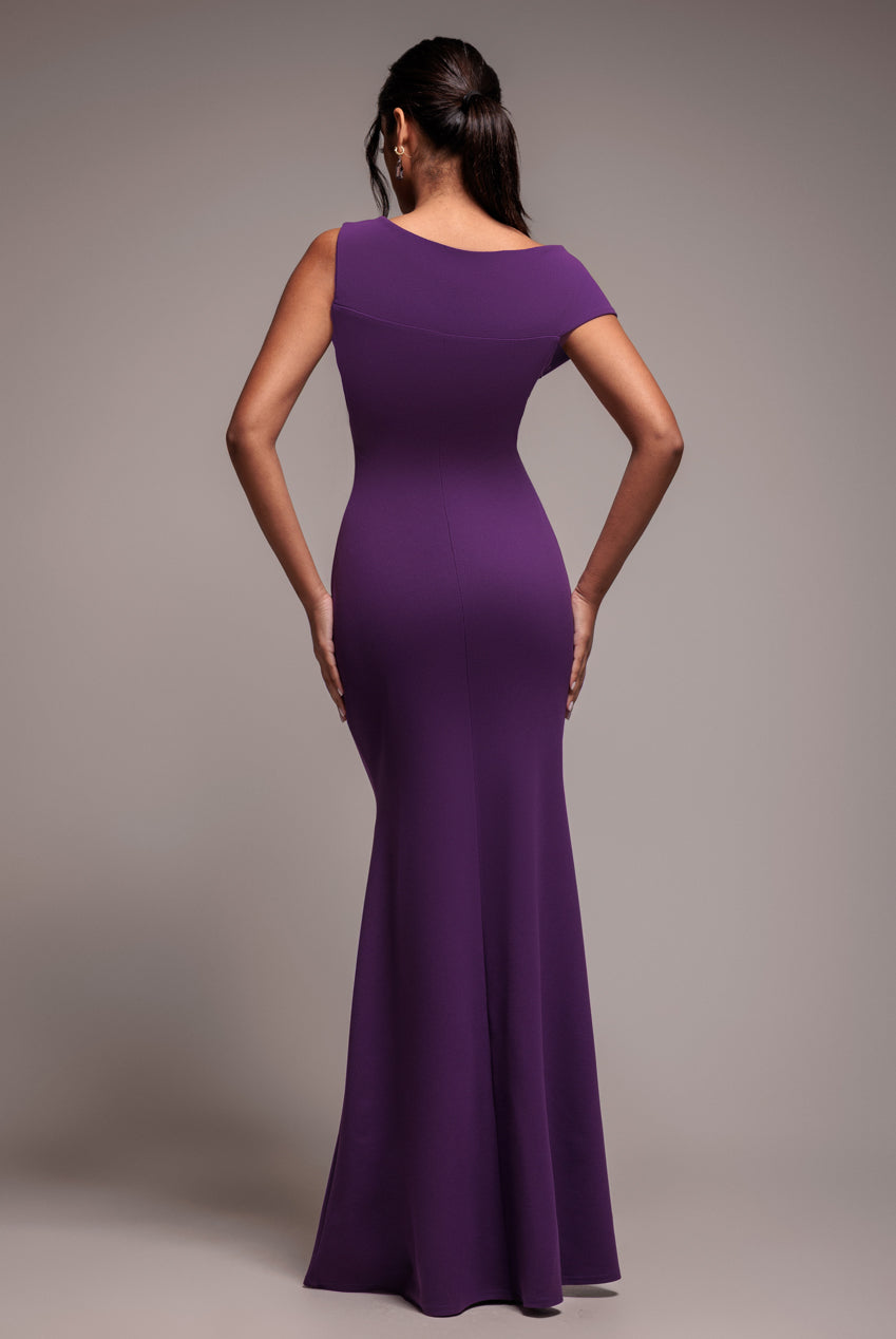 Scuba Crepe  Off The Shoulder Maxi - Purple DR3774
