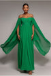 Chiffon Off The Shoulder Maxi With Cape Sleeves - Green by Goddiva