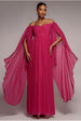 Chiffon Off The Shoulder Maxi With Cape Sleeves  - Hot Pink by Goddiva