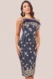 Goddiva Sequin And Feather Boobtube Midi - Navy