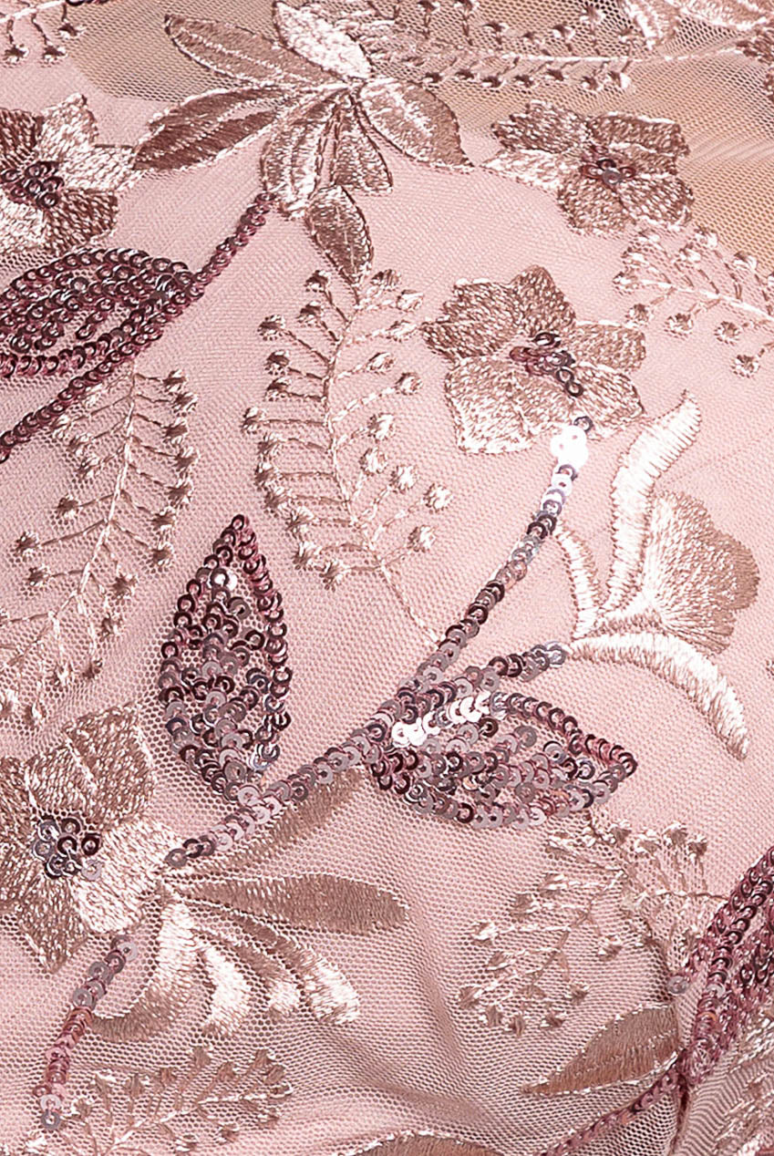 Embroidered Top Chiffon Pleated Midi - Blush Pink DR3802