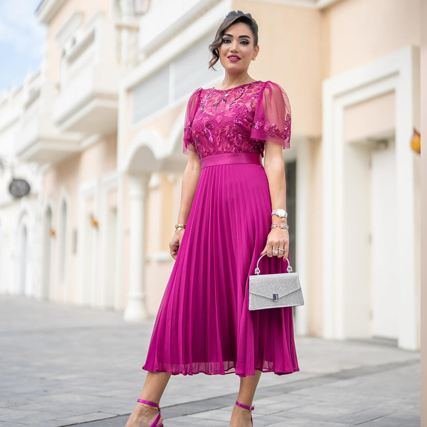 Goddiva Crochet & Pleated Top Midi - Emerald main image 1
