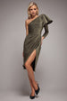 One Sleeve Frill Lurex Midi Dress - Gold by Goddiva
